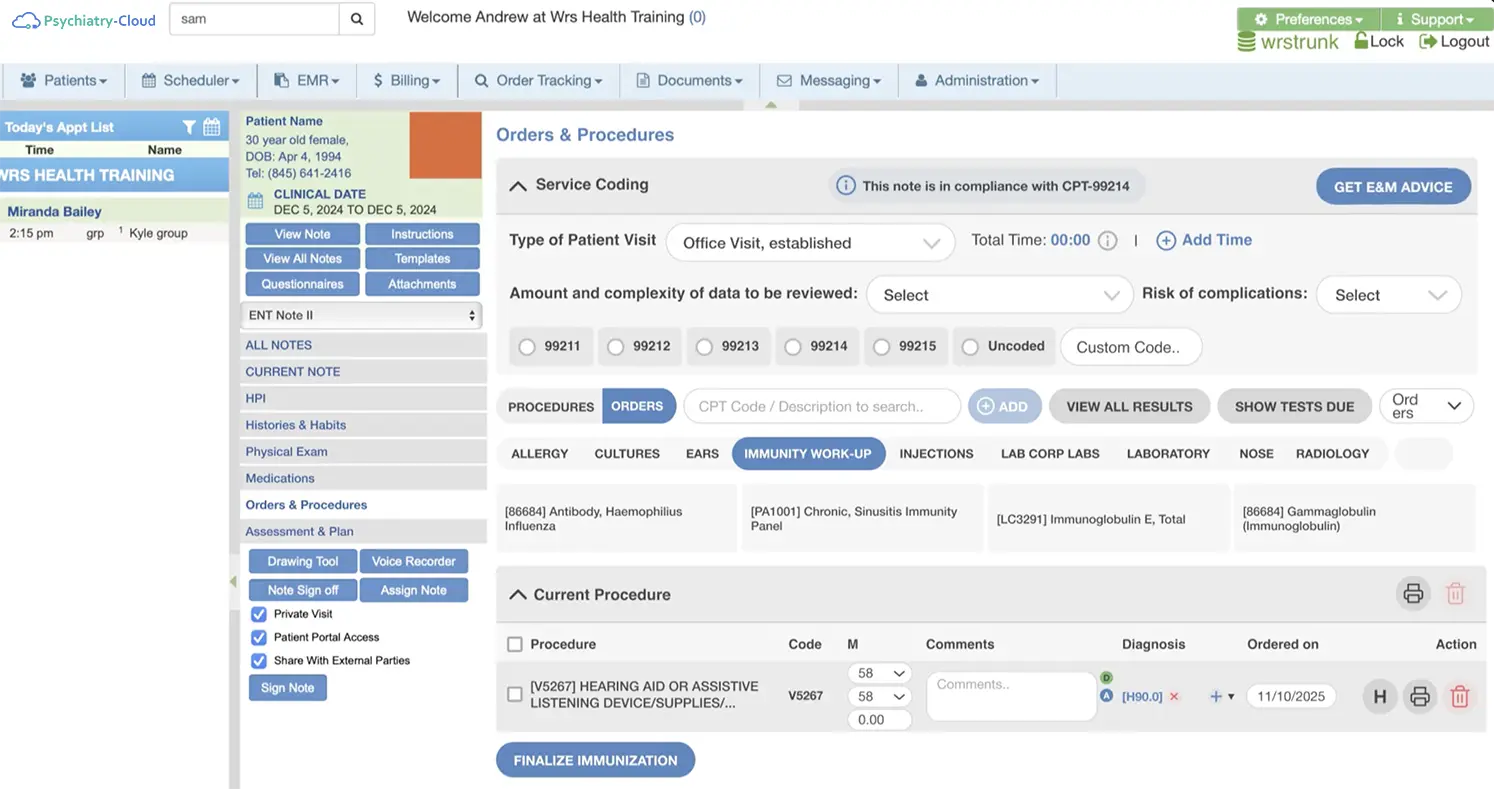 Patient intake screen