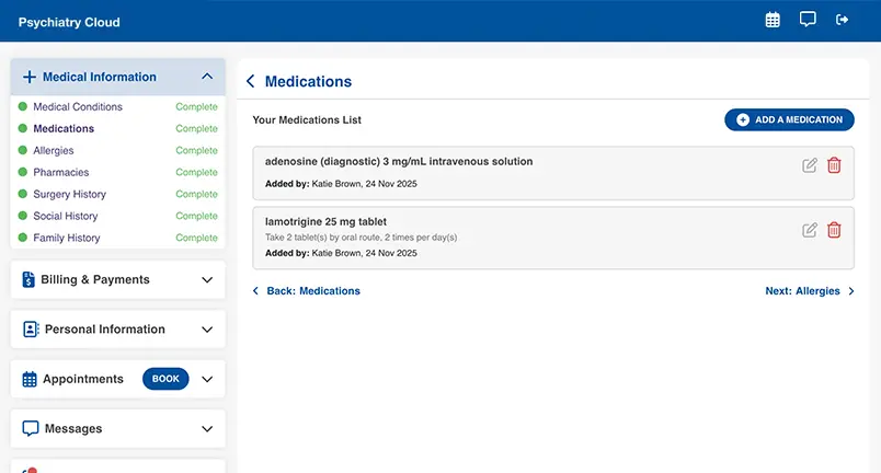 patient portal overview medication list